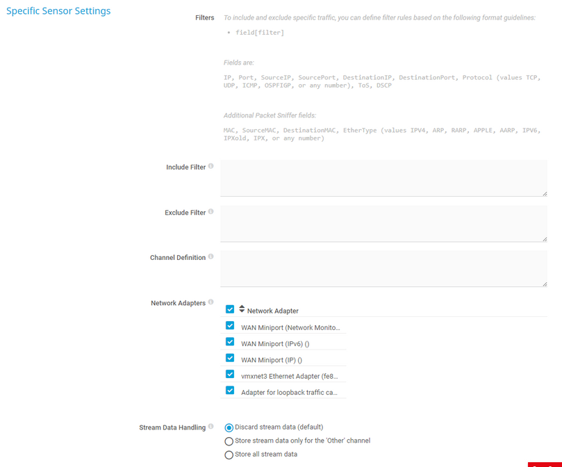 Specific Sensor Settings